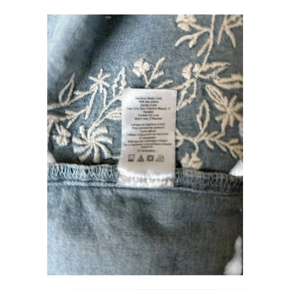 Coldwater Creek Blue Denim Kimono Wrap Top with White Embroidery Sz XL - Picture 9 of 12